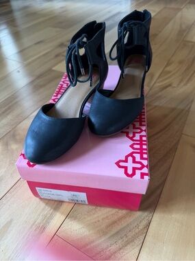 Girls Black Lace-Up Ankle D'Orsay Heels
